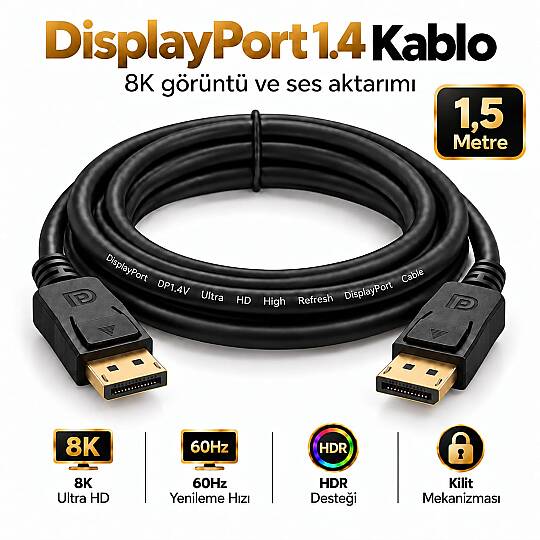 Molix MX-2561 DisplayPort v1.4 1.5 Metre 8K 60Hz / 1080p 300Hz Altın Uçlu DP Kablo