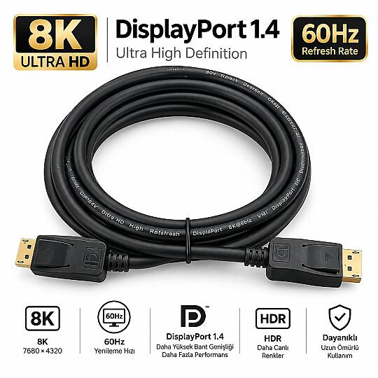 Molix MX-2563 DisplayPort v1.4 3 Metre 8K 60Hz / 1080p 300Hz Altın Uçlu DP Kablo - 4