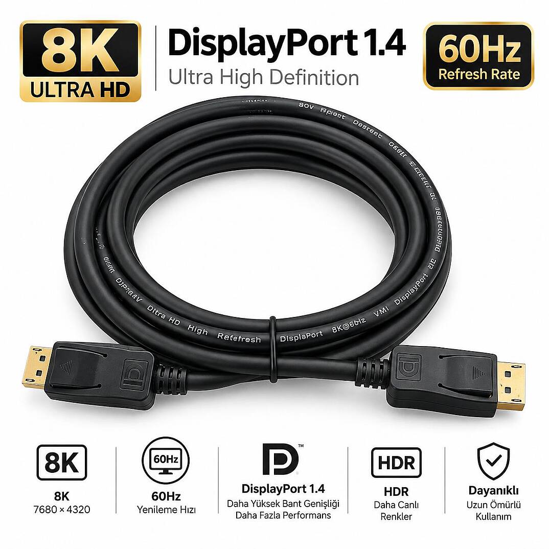 Molix MX-2565 DisplayPort v1.4 5 Metre 8K 60Hz / 1080p 300Hz Altın Uçlu DP Kablo - 4