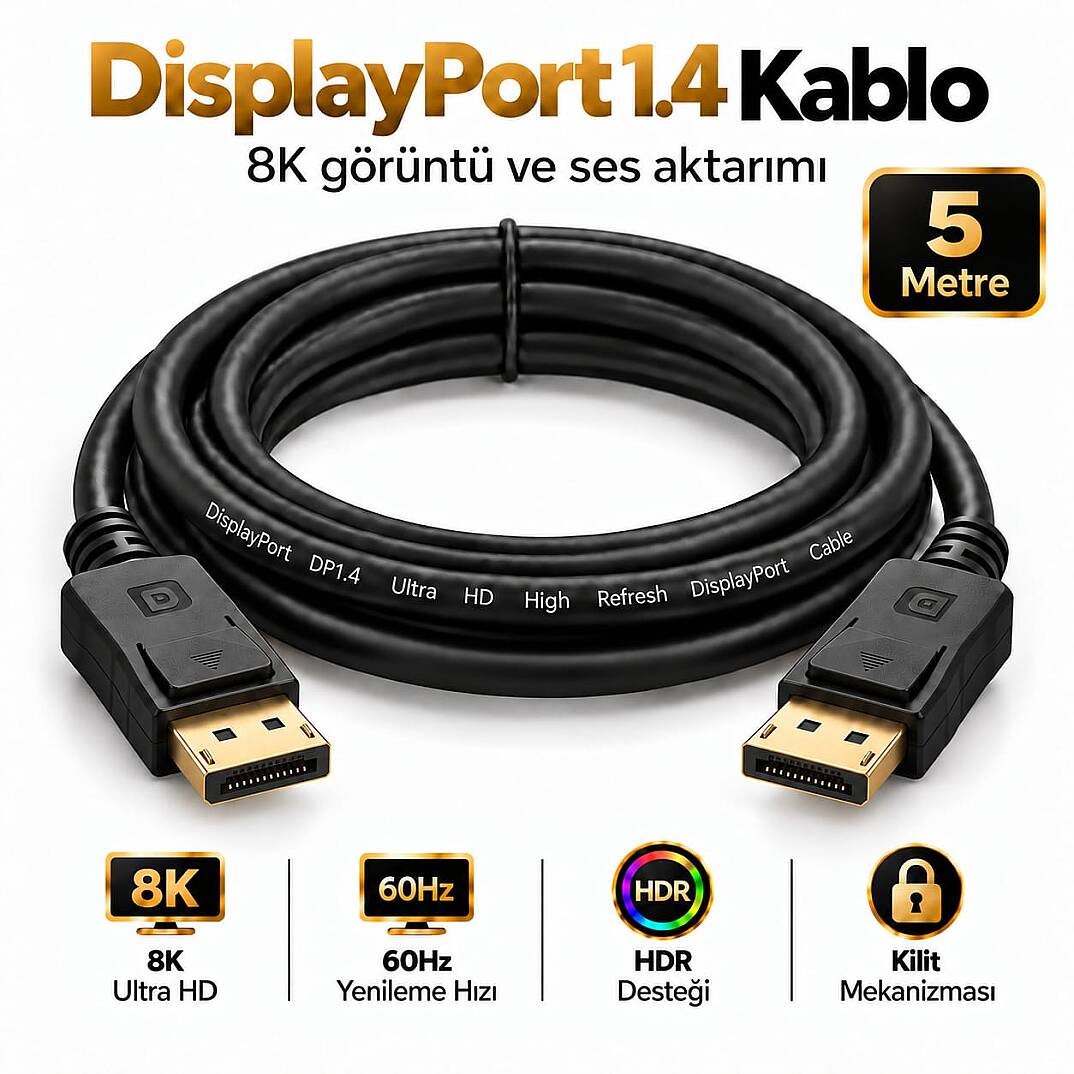 Molix MX-2565 DisplayPort v1.4 5 Metre 8K 60Hz / 1080p 300Hz Altın Uçlu DP Kablo - 1